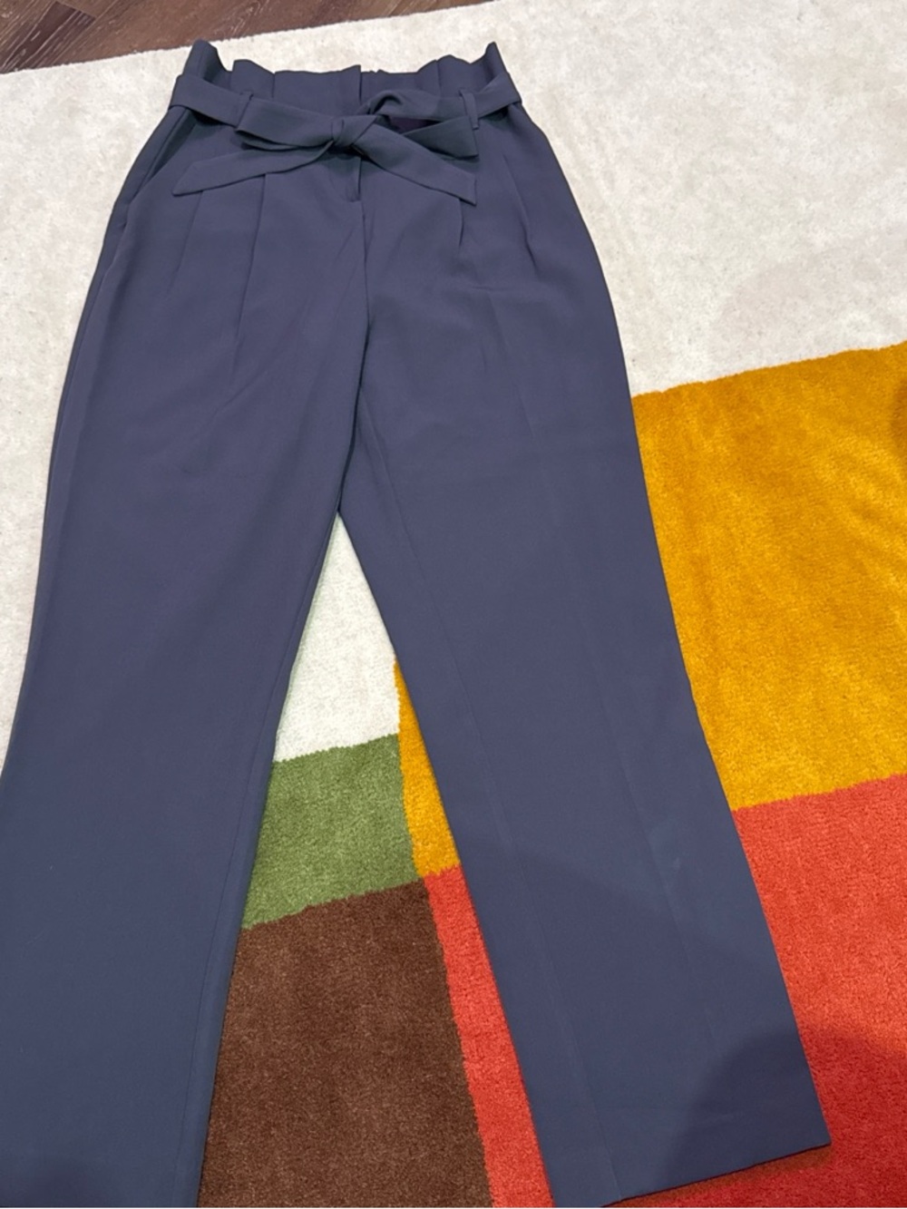 New Look Navy Paperbag Waist Tie Belt Trousers